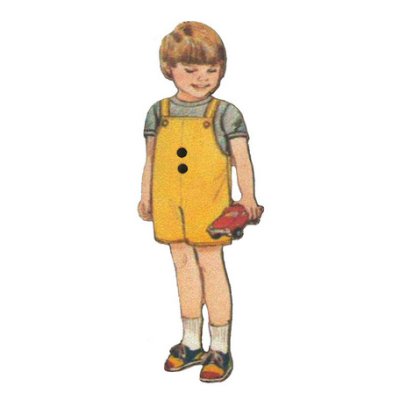 画像1: フランス製　木製ボタン　黄色いパンツの男の子